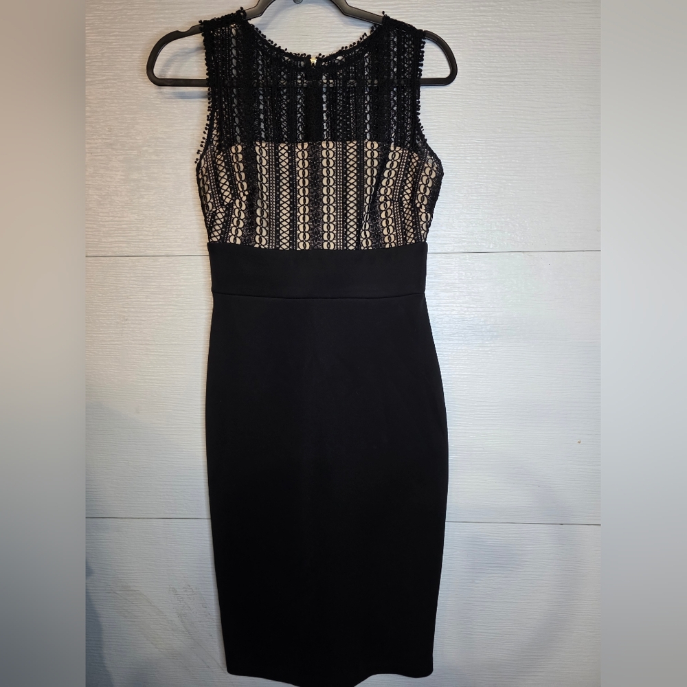 Taylor Black and Cream Lace Midi Dress
